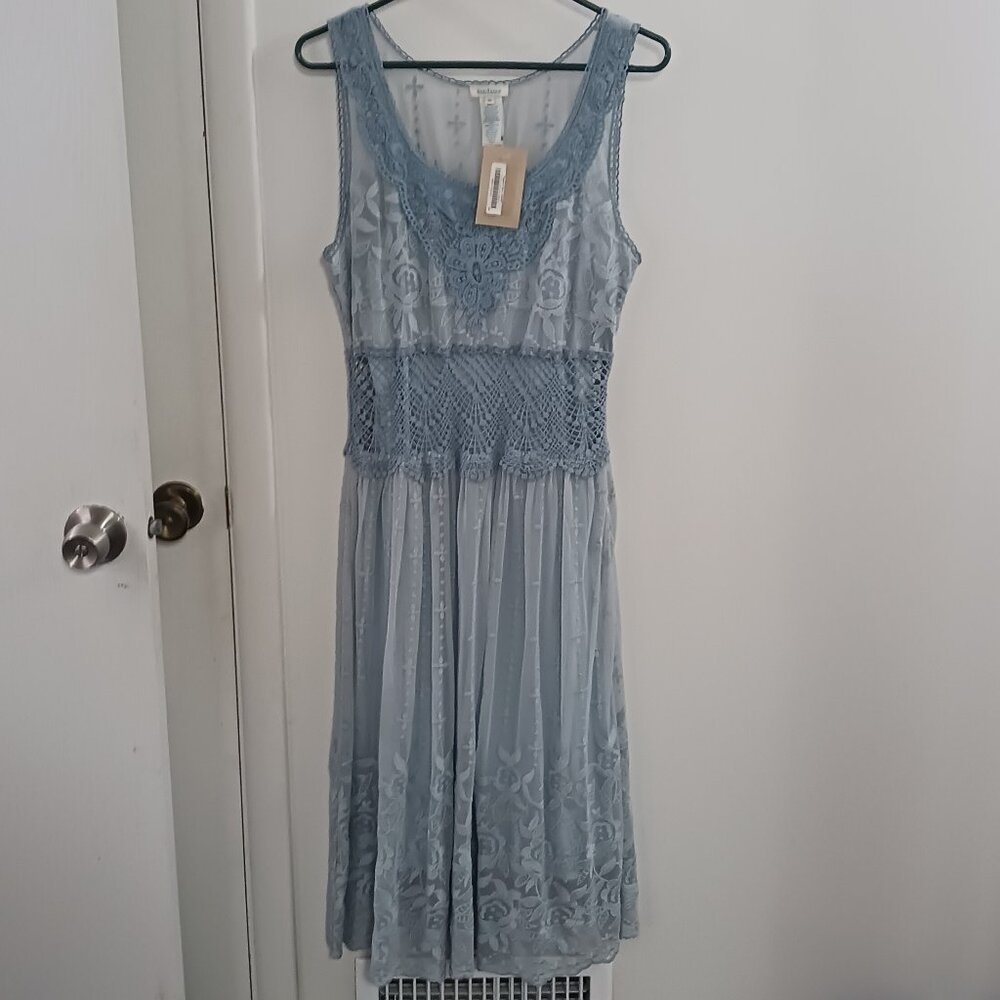 NWT Sundance Dusty Blue Lace Overlay Dress Sz 10 Love Always